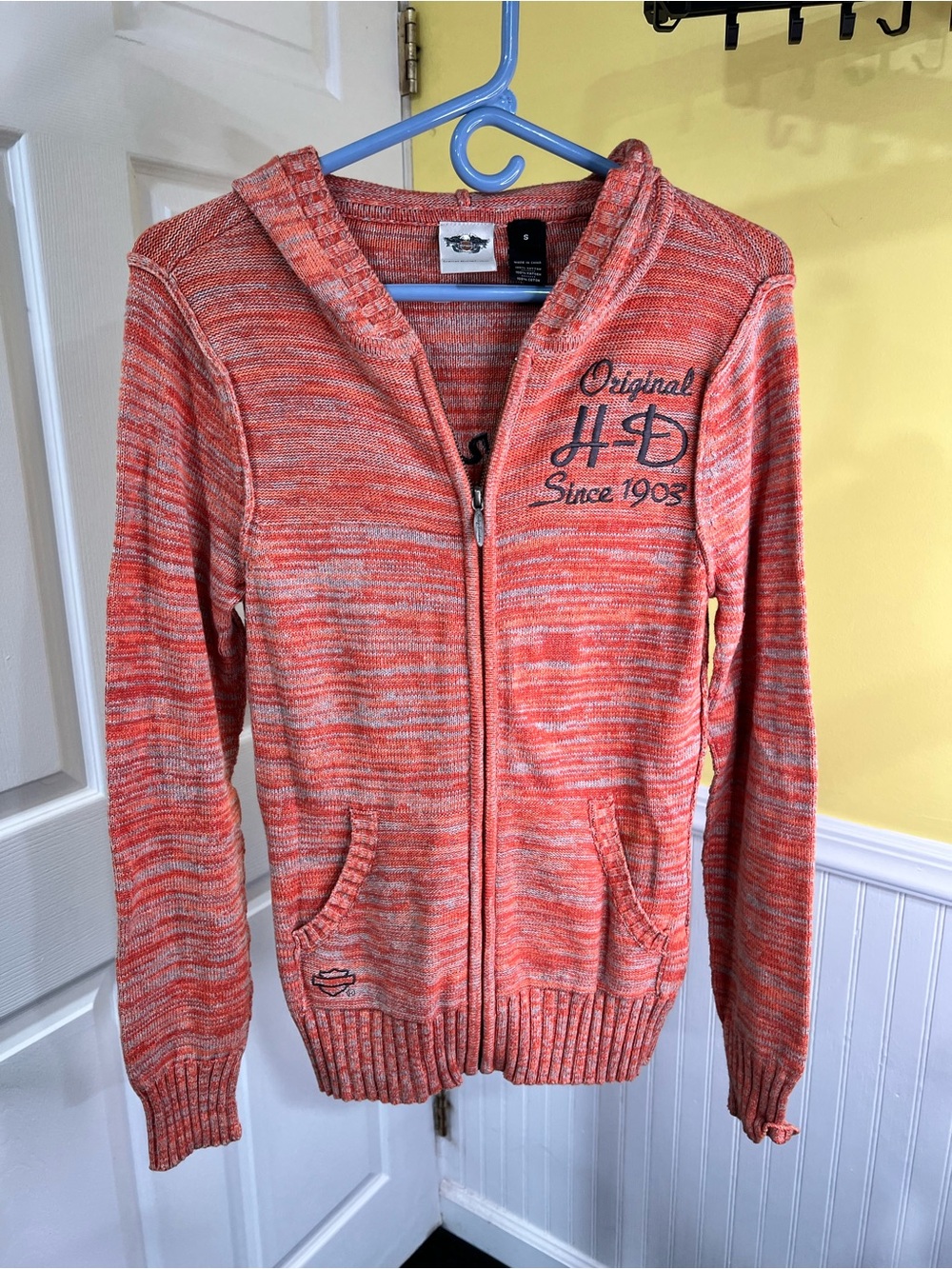 Harley-Davidson Orange Heather Zip-Up Hooded Sweater